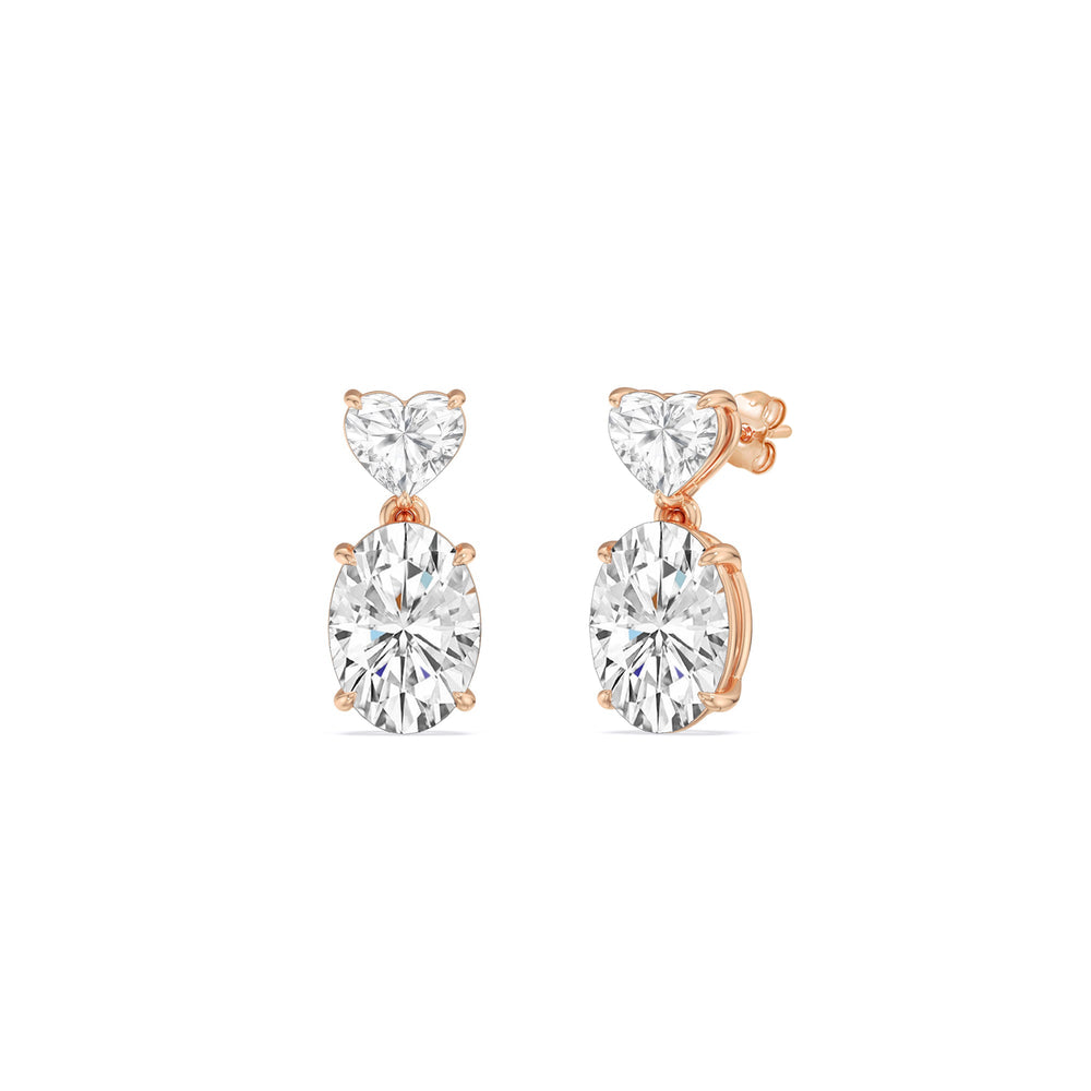 Elegance Heart and Oval Drop Studs with 18KT Rose Gold / Lab / 2 Cut Diamond in 14KT Rose Gold / Lab / 2 view 1
