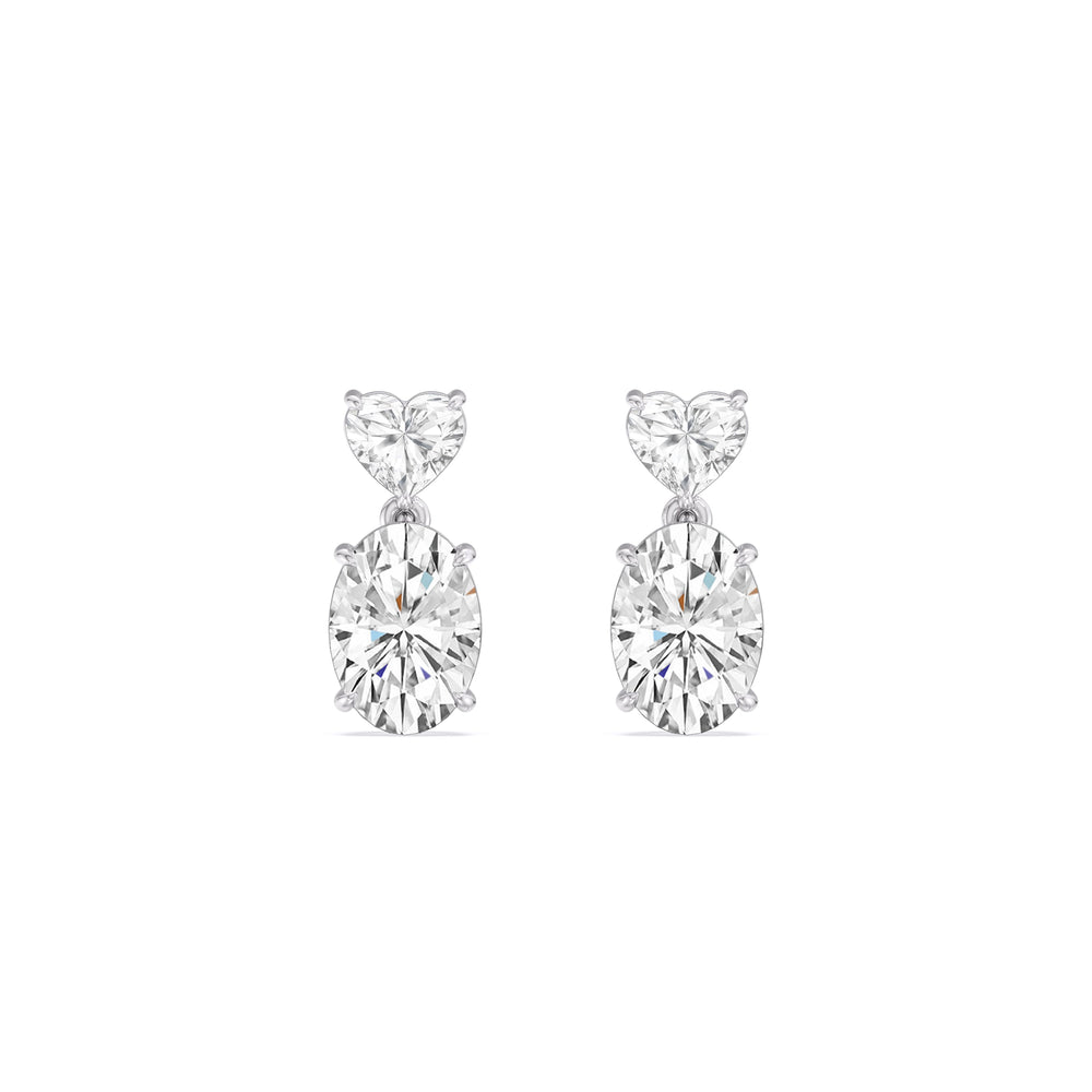 Elegance Heart and Oval Drop Studs with 18KT White Gold / Lab / 2 Cut Diamond in 14KT White Gold / Lab / 2 view 2
