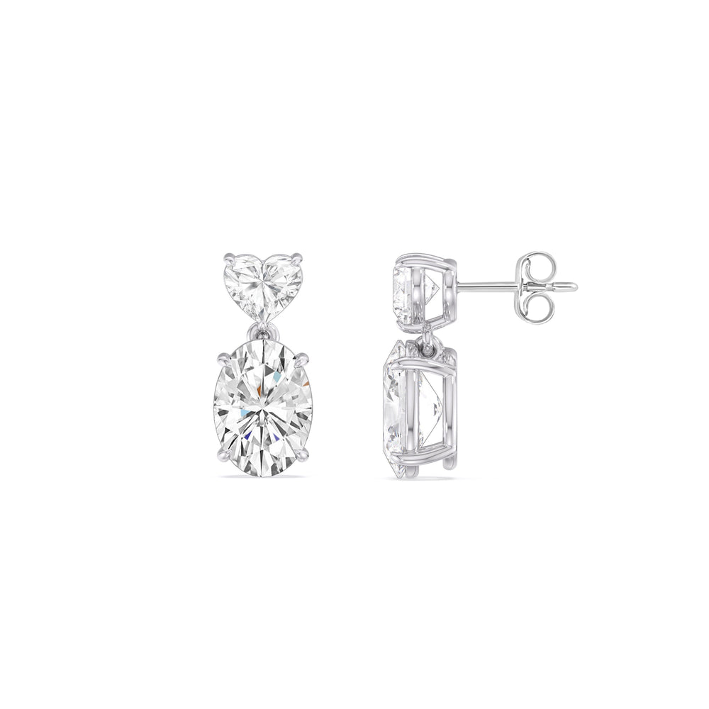 Elegance Heart and Oval Drop Studs with 18KT White Gold / Lab / 2 Cut Diamond in 14KT White Gold / Lab / 2 view 3
