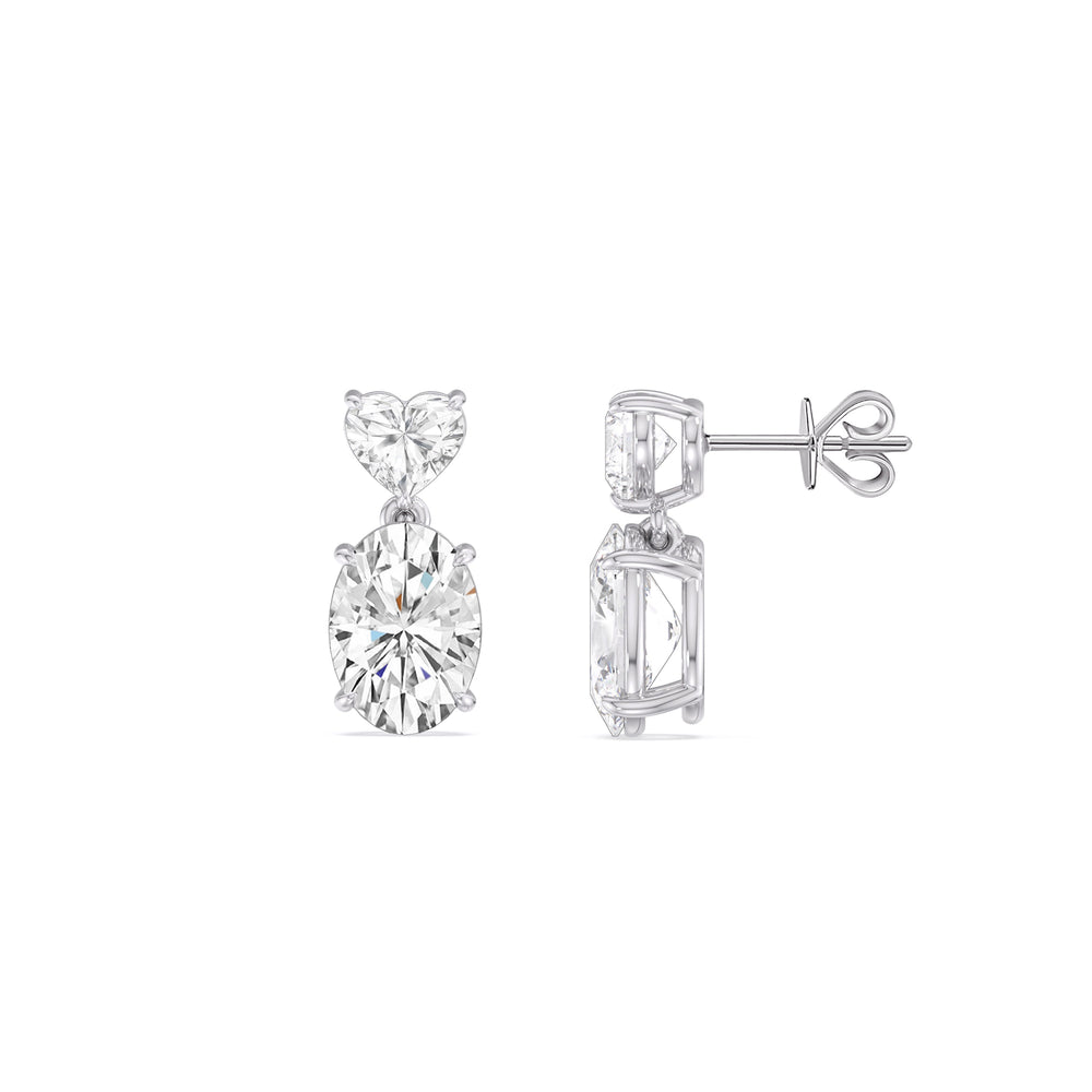 Elegance Heart and Oval Drop Studs with 18KT White Gold / Lab / 2 Cut Diamond in 14KT White Gold / Lab / 2 view 3
