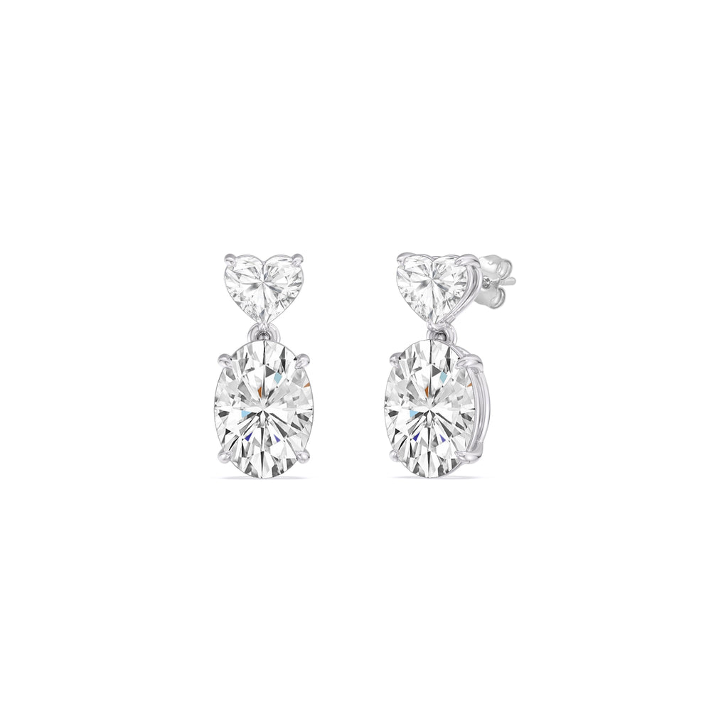 Elegance Heart and Oval Drop Studs with 18KT White Gold / Lab / 2 Cut Diamond in 14KT White Gold / Lab / 2 view 1
