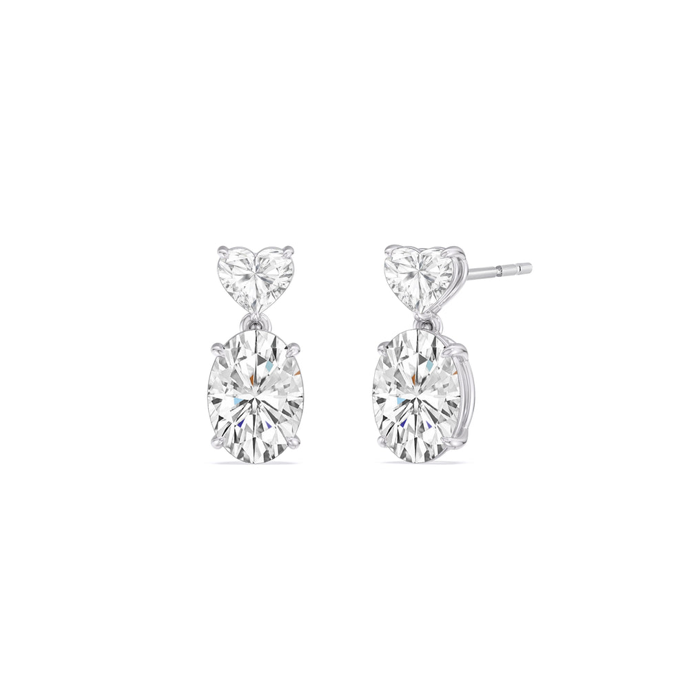 Elegance Heart and Oval Drop Studs with 18KT White Gold / Lab / 2 Cut Diamond in 14KT White Gold / Lab / 2 view 1
