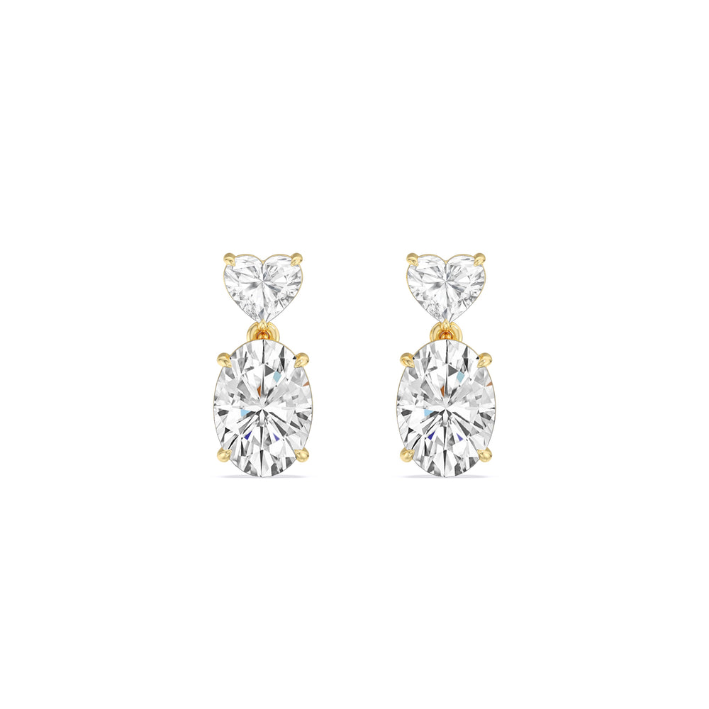 Elegance Heart and Oval Drop Studs with 18KT Yellow Gold / Lab / 2 Cut Diamond in 14KT Yellow Gold / Lab / 2 view 2
