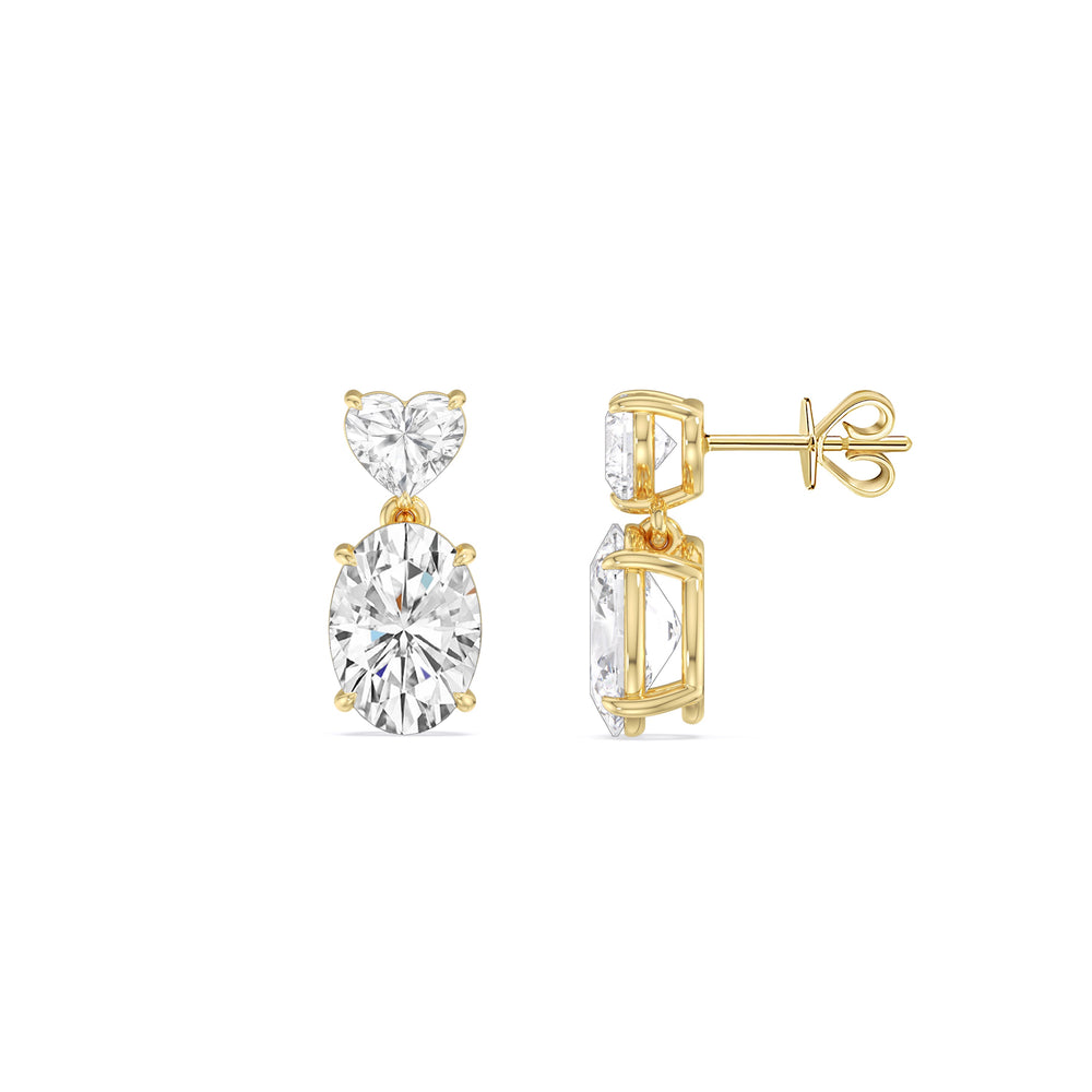 Elegance Heart and Oval Drop Studs with 18KT Yellow Gold / Lab / 2 Cut Diamond in 14KT Yellow Gold / Lab / 2 view 3
