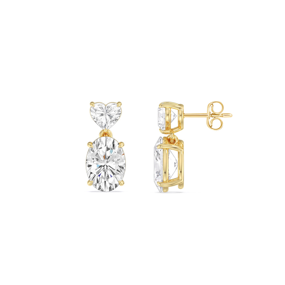 Elegance Heart and Oval Drop Studs with 18KT Yellow Gold / Lab / 2 Cut Diamond in 14KT Yellow Gold / Lab / 2 view 3
