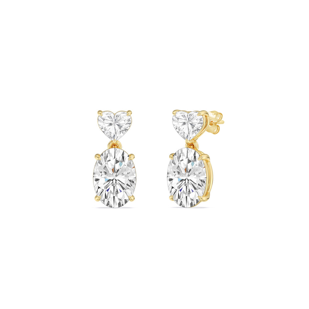 Elegance Heart and Oval Drop Studs with 18KT Yellow Gold / Lab / 2 Cut Diamond in 14KT Yellow Gold / Lab / 2 view 1
