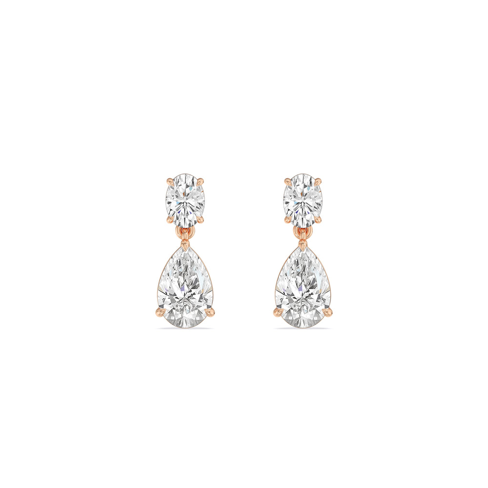 Elegance Oval and Pear Drop Studs with 18KT Rose Gold / Lab / 2 Cut Diamond in 14KT Rose Gold / Lab / 2 view 2
