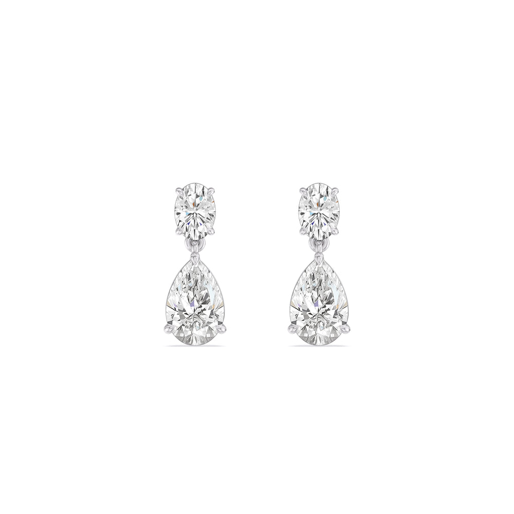 Elegance Oval and Pear Drop Studs with 18KT White Gold / Lab / 2 Cut Diamond in 14KT White Gold / Lab / 2 view 2
