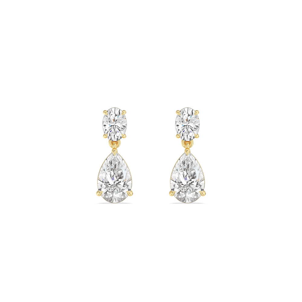 Elegance Oval and Pear Drop Studs with 18KT Yellow Gold / Lab / 2 Cut Diamond in 14KT Yellow Gold / Lab / 2 view 2
