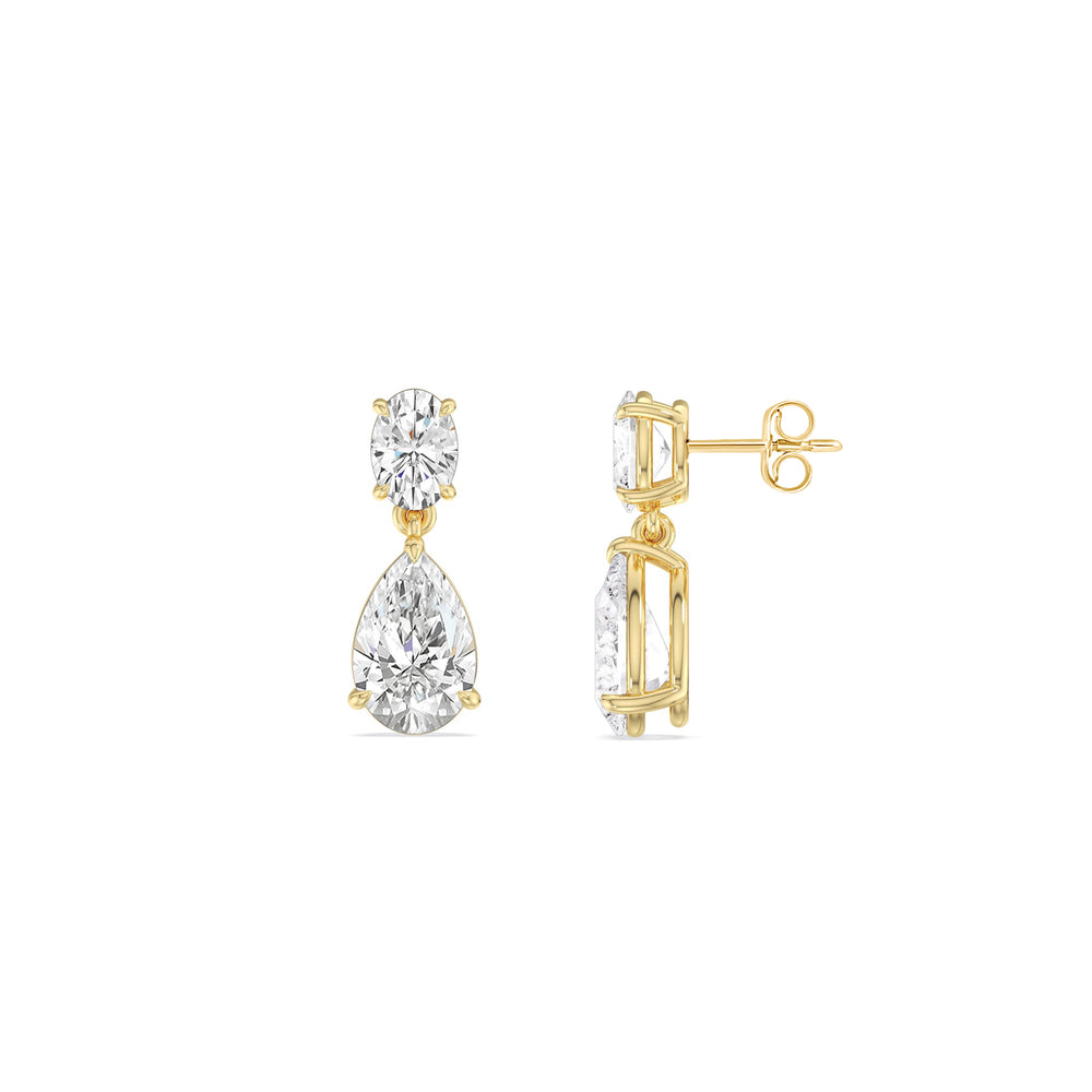 Elegance Oval and Pear Drop Studs with 18KT Yellow Gold / Lab / 2 Cut Diamond in 14KT Yellow Gold / Lab / 2 view 3
