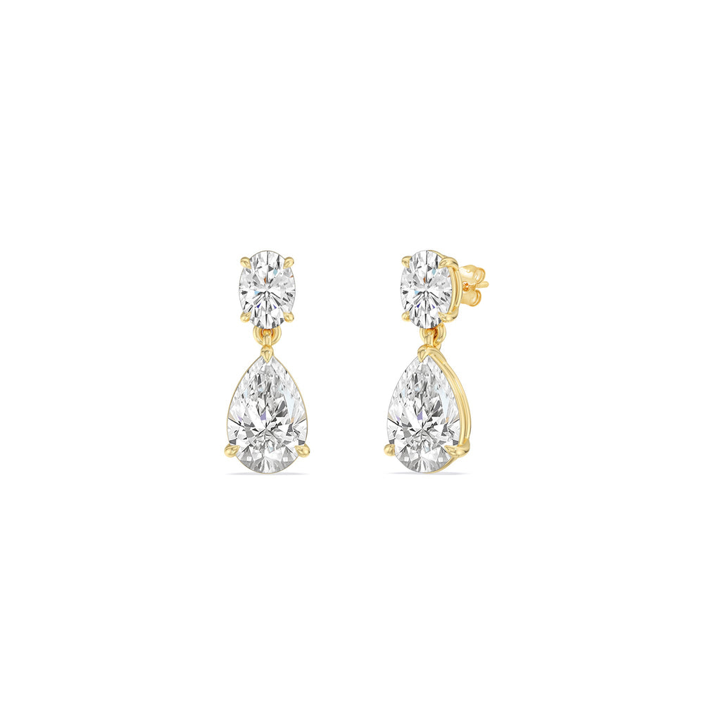 Elegance Oval and Pear Drop Studs with 18KT Yellow Gold / Lab / 2 Cut Diamond in 14KT Yellow Gold / Lab / 2 view 1

