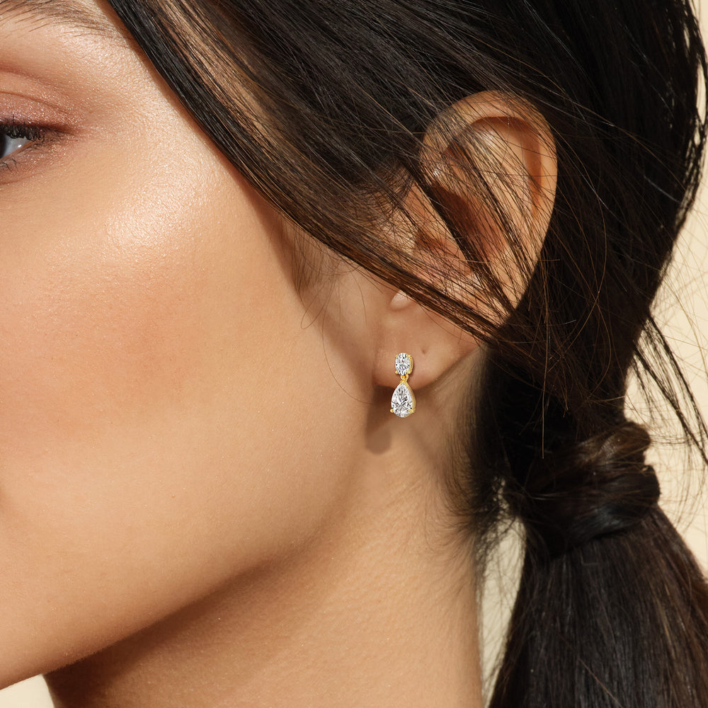 Elegance Oval and Pear Drop Studs with 18KT Yellow Gold / Lab / 2 Cut Diamond in 14KT Yellow Gold / Lab / 2 view 4
