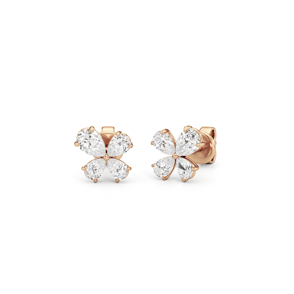 Clover Studs with 14KT Rose Gold / Lab / 3/4 Cut Diamond in 14KT Rose Gold / Lab / 3/4 view 2
