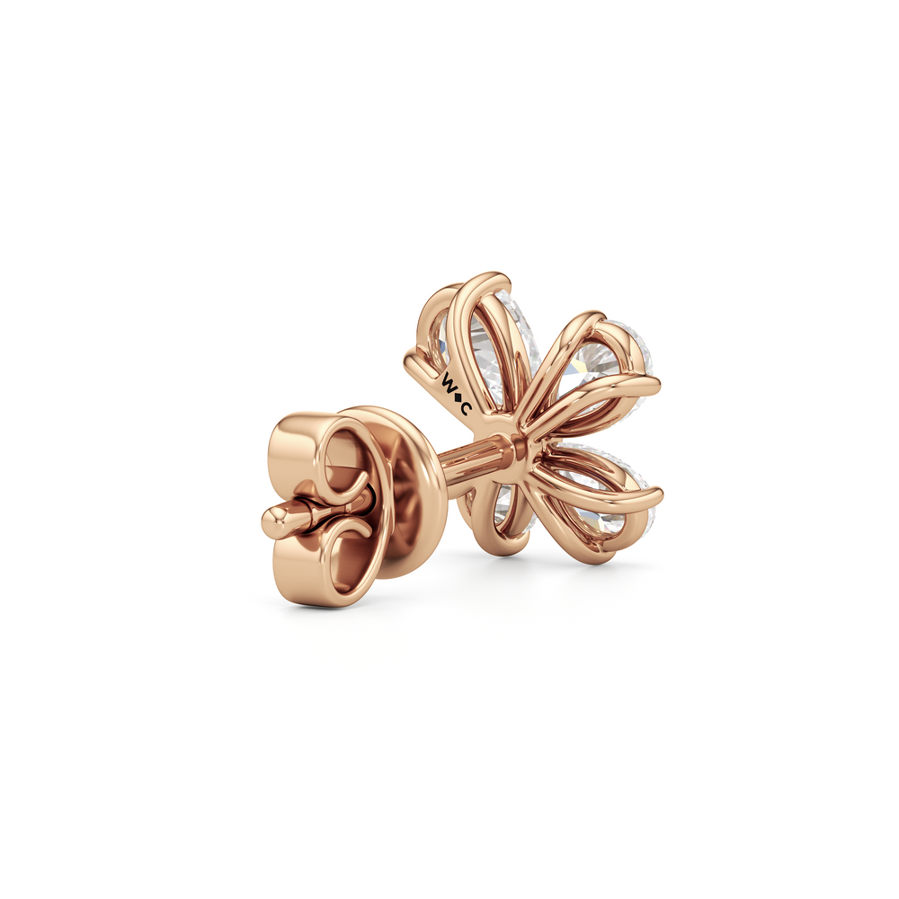 Clover Studs with 14KT Rose Gold / Lab / 3/4 Cut Diamond in 14KT Rose Gold / Lab / 3/4 view 6
