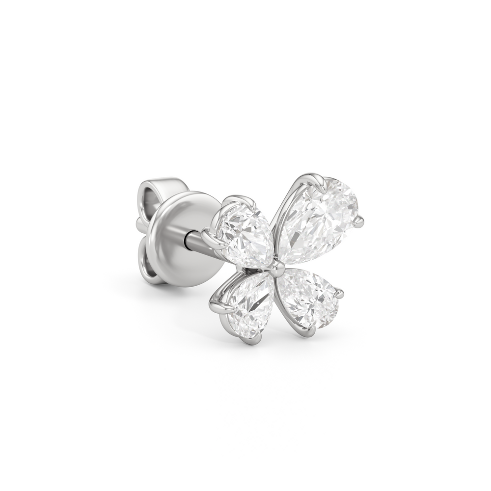 Clover Studs with 14KT White Gold / Lab / 3/4 Cut Diamond in 14KT White Gold / Lab / 3/4 view 5
