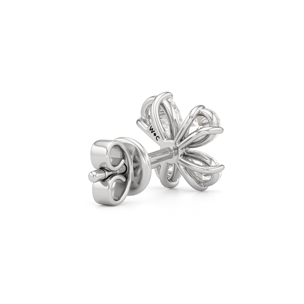 Clover Studs with 14KT White Gold / Lab / 3/4 Cut Diamond in 14KT White Gold / Lab / 3/4 view 6
