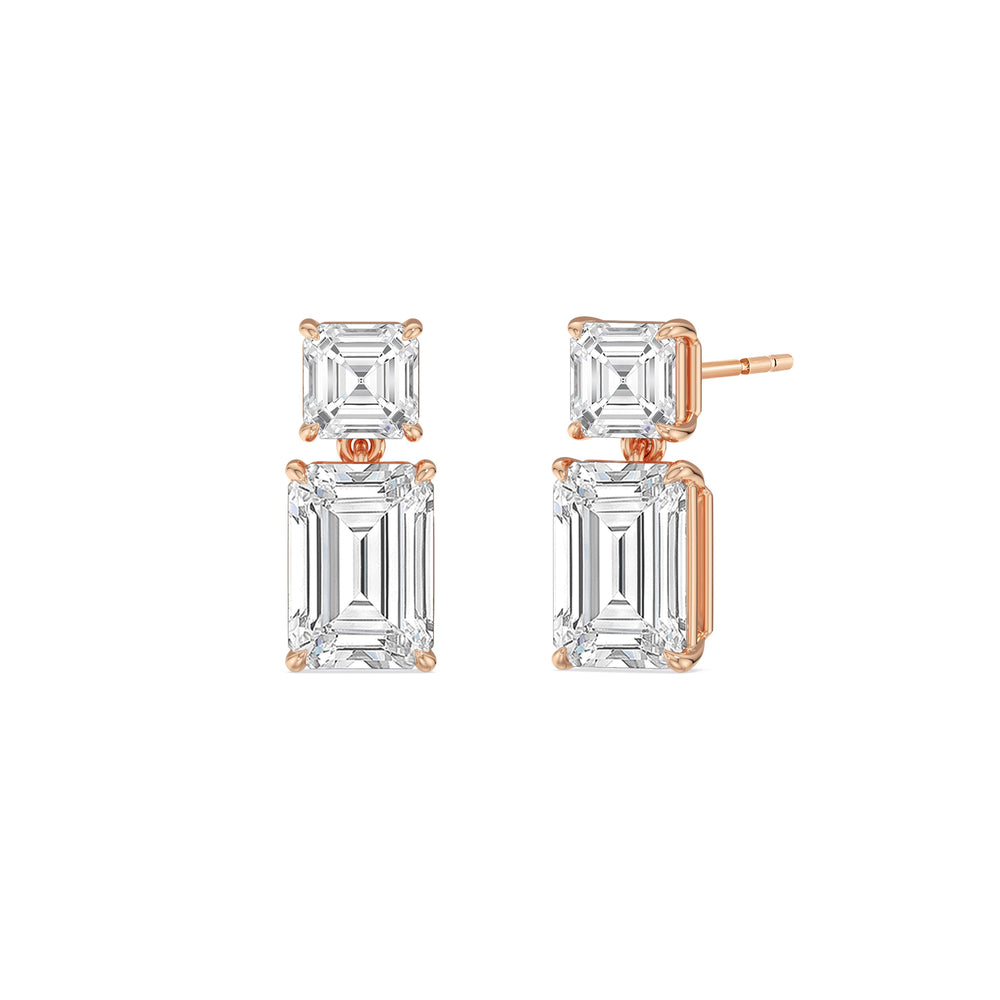 Elegance Asscher and Emerald Drop Studs with 18KT Rose Gold / Lab / 4 Cut Diamond in 14KT Rose Gold / Lab / 4 view 1
