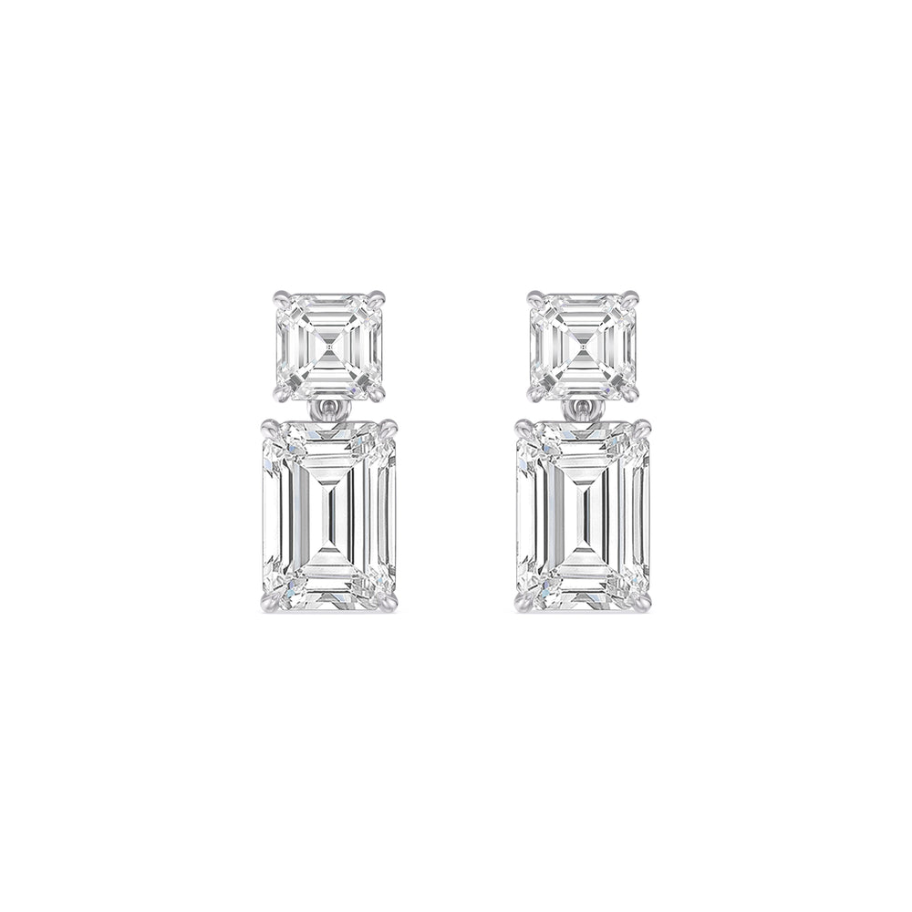 Elegance Asscher and Emerald Drop Studs with 18KT White Gold / Lab / 4 Cut Diamond in 14KT White Gold / Lab / 4 view 2

