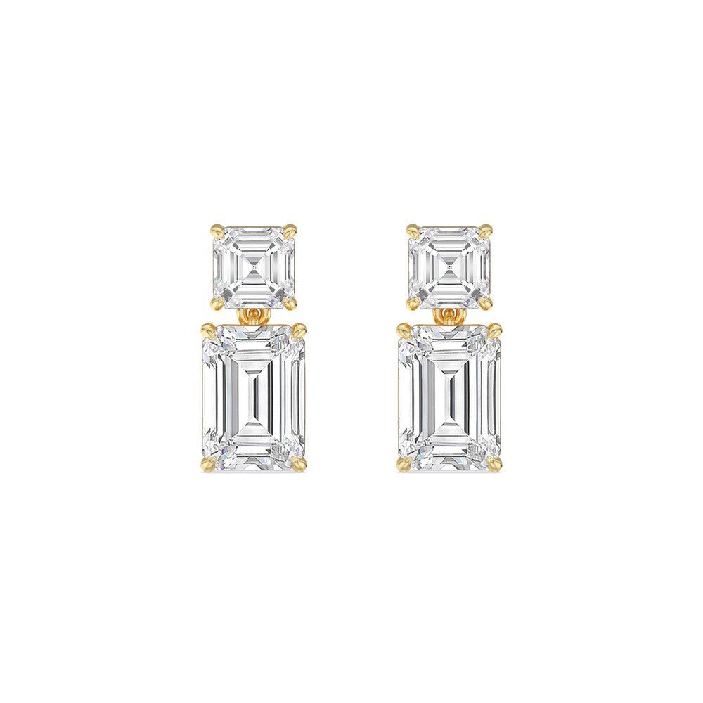 Elegance Asscher and Emerald Drop Studs with 18KT Yellow Gold / Lab / 4 Cut Diamond in 14KT Yellow Gold / Lab / 4 view 2
