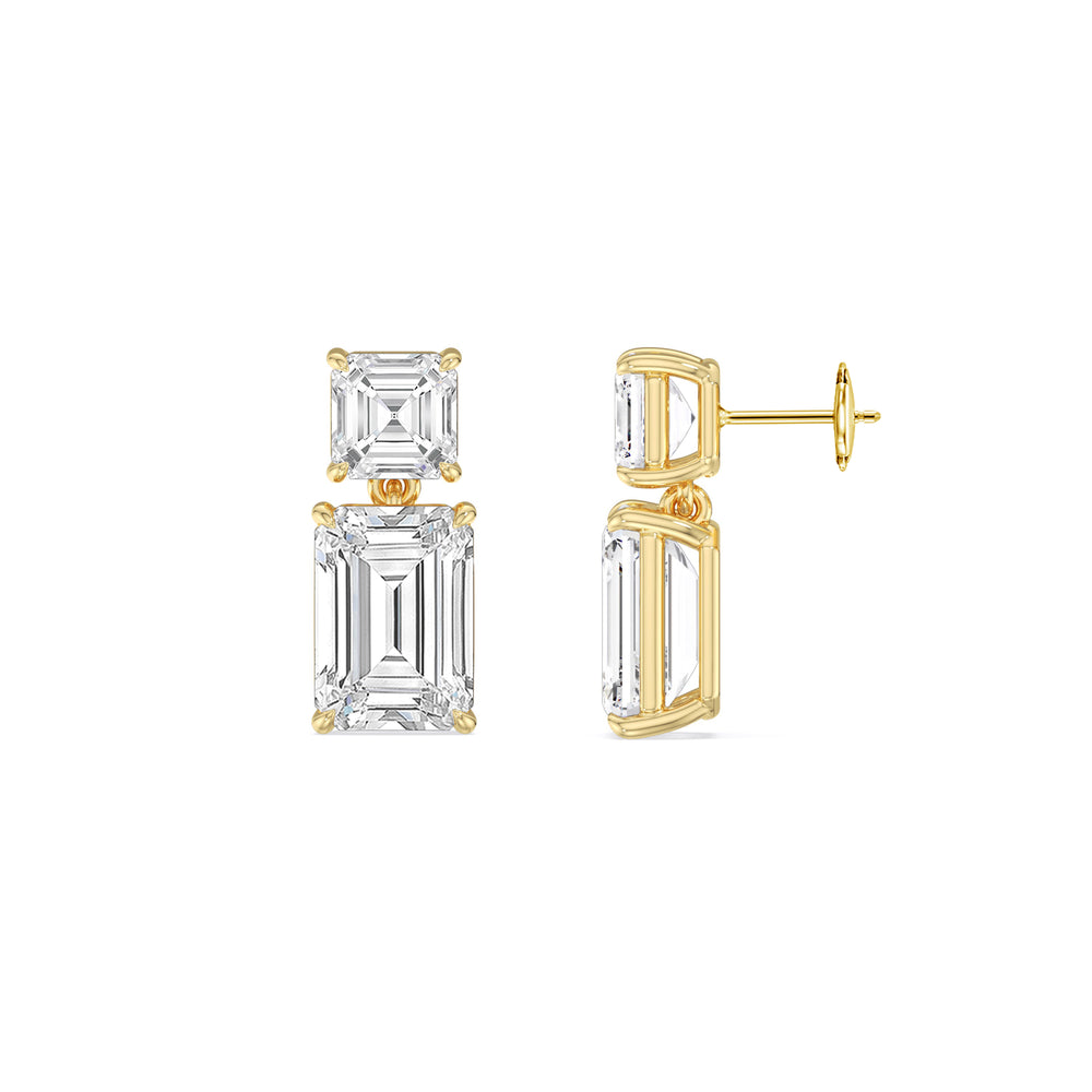 Elegance Asscher and Emerald Drop Studs with 18KT Yellow Gold / Lab / 4 Cut Diamond in 14KT Yellow Gold / Lab / 4 view 3
