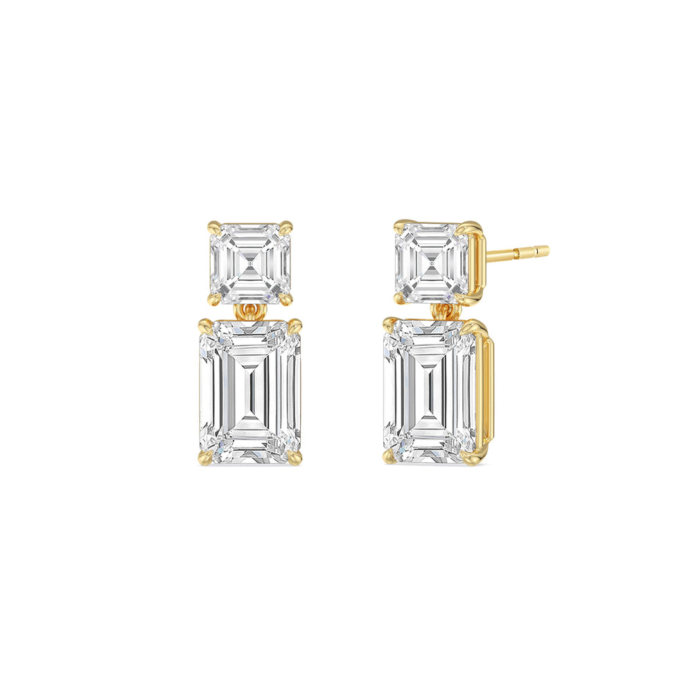 Elegance Asscher and Emerald Drop Studs with 18KT Yellow Gold / Lab / 4 Cut Diamond in 14KT Yellow Gold / Lab / 4 view 1
