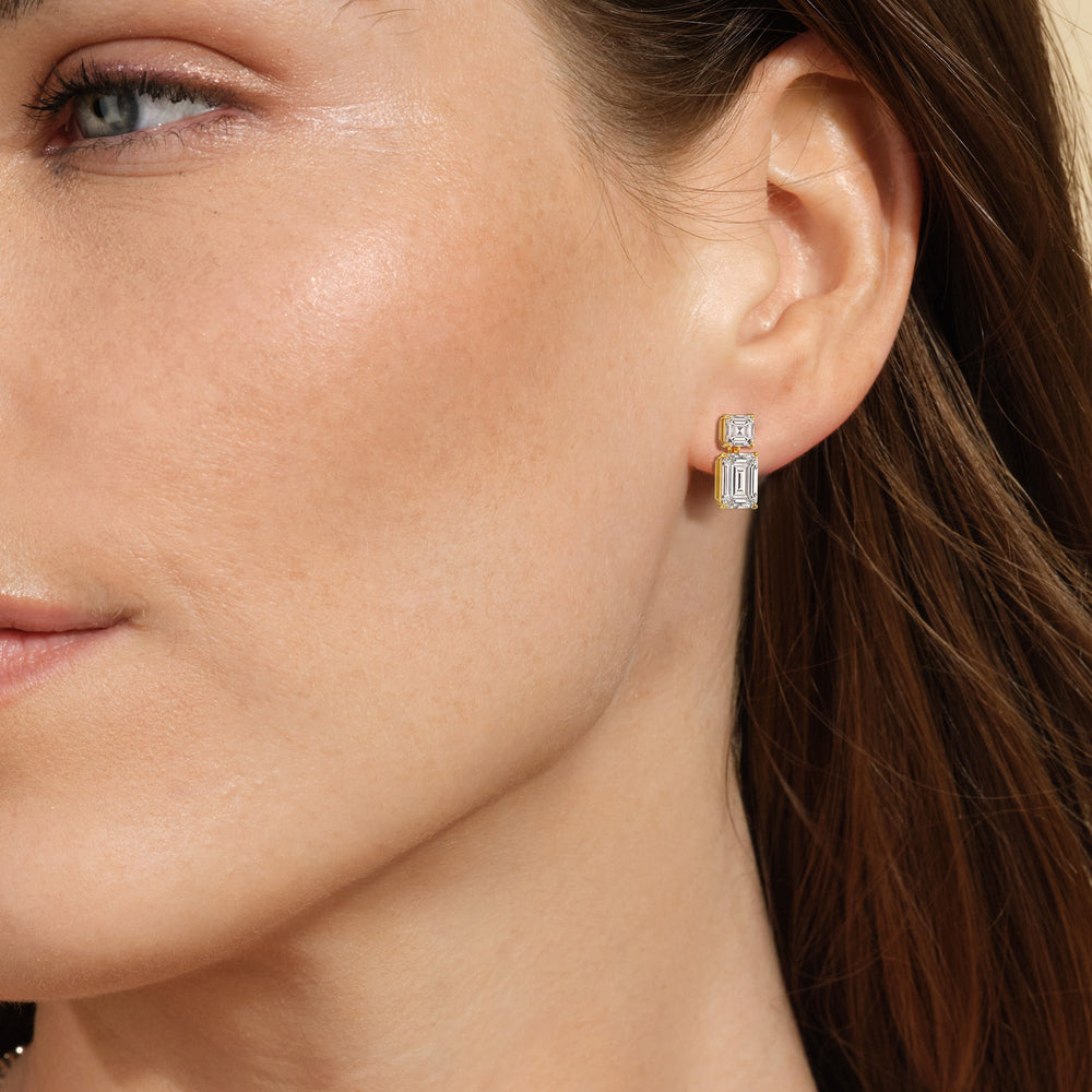 Elegance Asscher and Emerald Drop Studs with 18KT Rose Gold / Lab / 4 Cut Diamond in 14KT Rose Gold / Lab / 4 view 4
