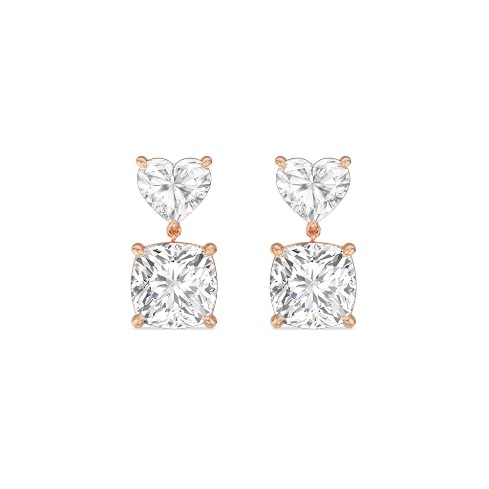 Elegance Heart and Cushion Drop Studs with 18KT Rose Gold / Lab / 4 Cut Diamond in 14KT Rose Gold / Lab / 4 view 2
