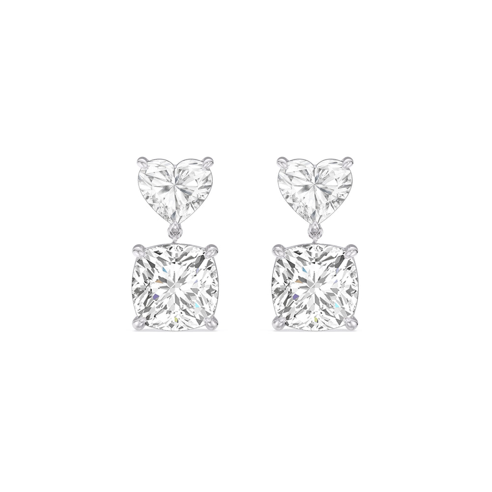 Elegance Heart and Cushion Drop Studs with 18KT White Gold / Lab / 4 Cut Diamond in 14KT White Gold / Lab / 4 view 2
