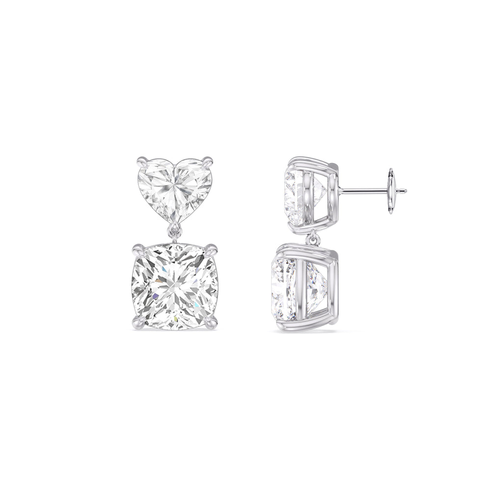 Elegance Heart and Cushion Drop Studs with 18KT White Gold / Lab / 4 Cut Diamond in 14KT White Gold / Lab / 4 view 3
