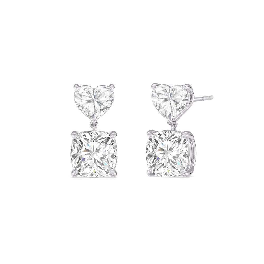 Elegance Heart and Cushion Drop Studs with 18KT White Gold / Lab / 4 Cut Diamond in 14KT White Gold / Lab / 4 view 1

