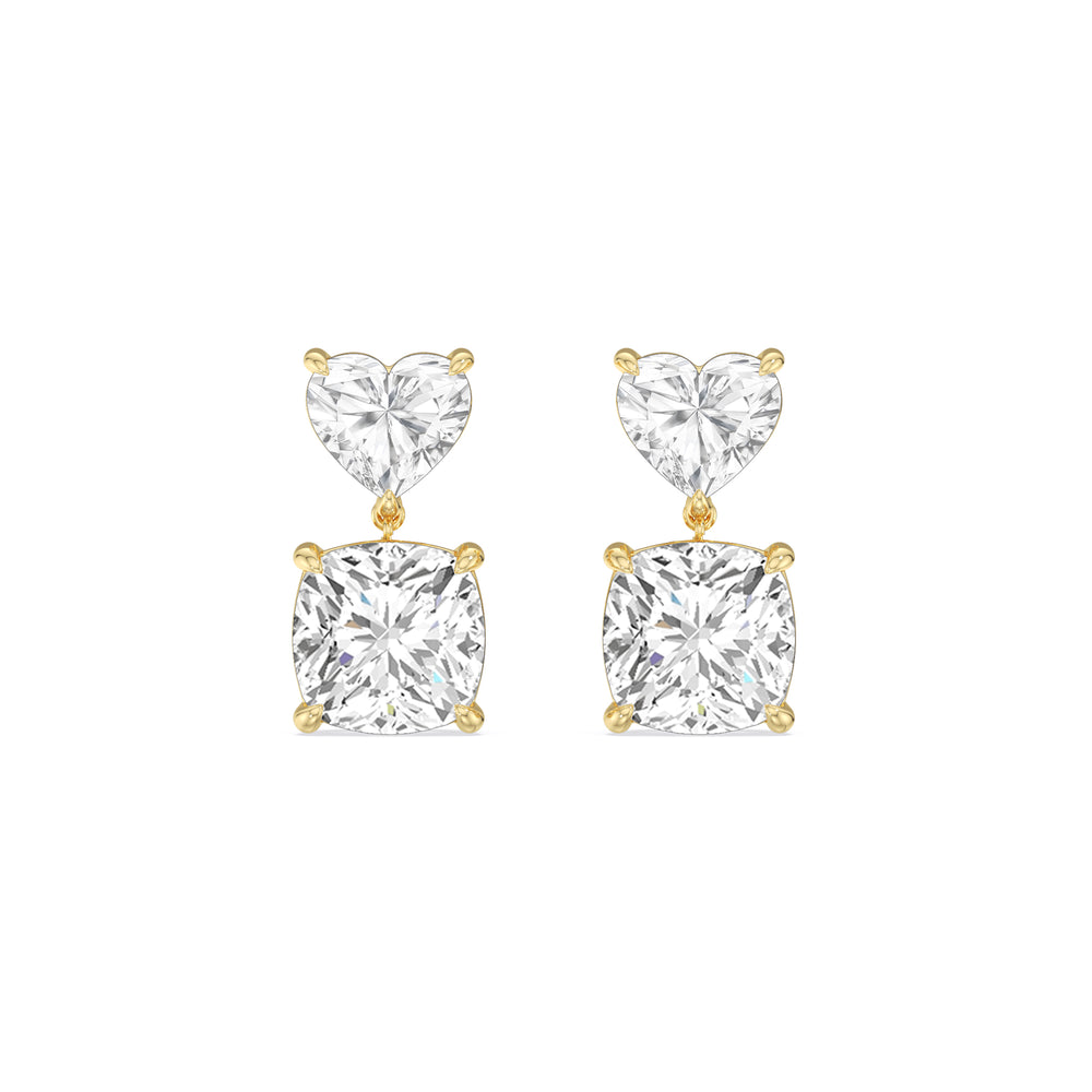 Elegance Heart and Cushion Drop Studs with 18KT Yellow Gold / Lab / 4 Cut Diamond in 14KT Yellow Gold / Lab / 4 view 2
