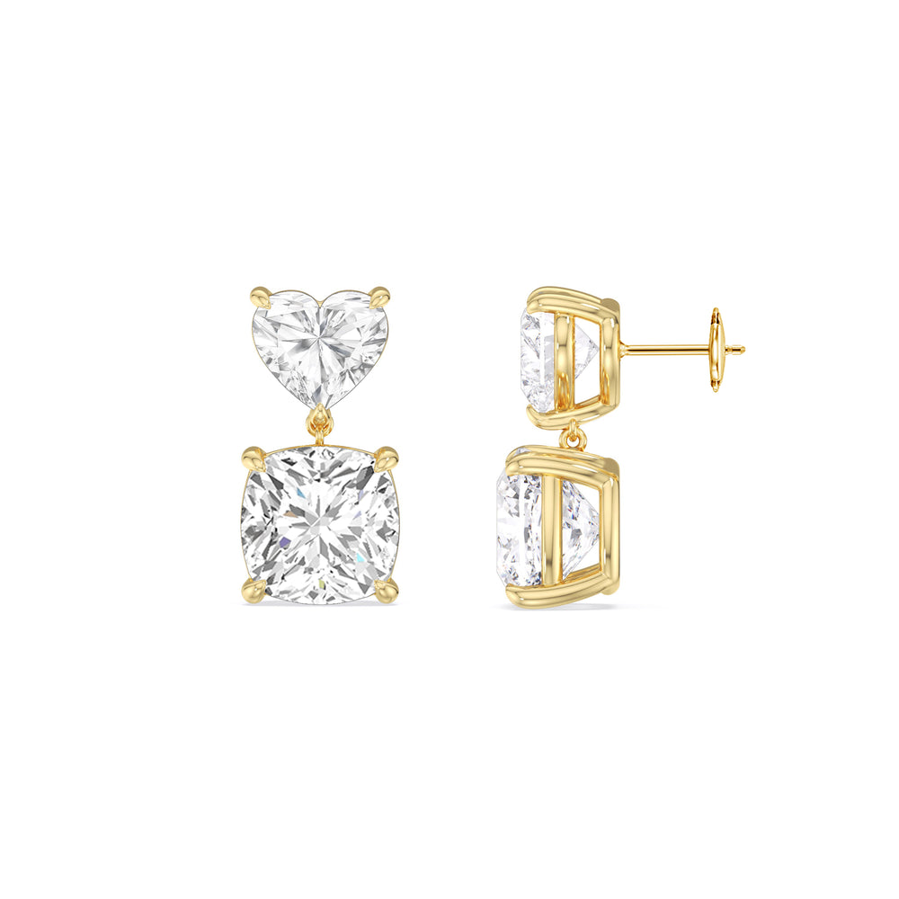 Elegance Heart and Cushion Drop Studs with 18KT Yellow Gold / Lab / 4 Cut Diamond in 14KT Yellow Gold / Lab / 4 view 3
