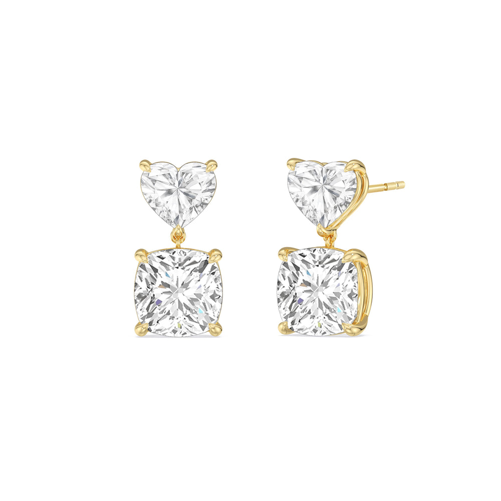 Elegance Heart and Cushion Drop Studs with 18KT Yellow Gold / Lab / 4 Cut Diamond in 14KT Yellow Gold / Lab / 4 view 1
