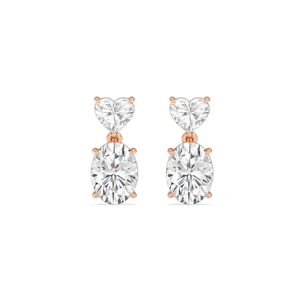 Elegance Heart and Oval Drop Studs with 18KT Rose Gold / Lab / 4 Cut Diamond in 14KT Rose Gold / Lab / 4 view 2
