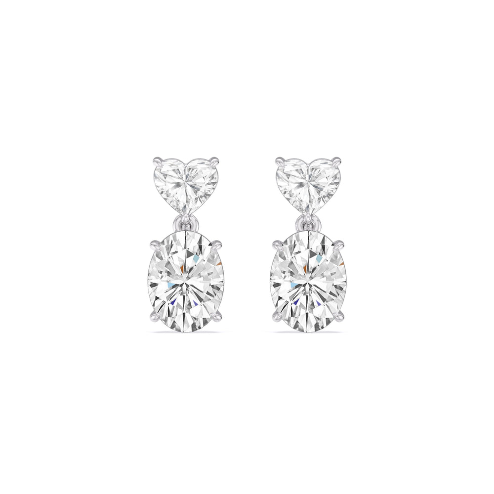 Elegance Heart and Oval Drop Studs with 18KT White Gold / Lab / 4 Cut Diamond in 14KT White Gold / Lab / 4 view 2
