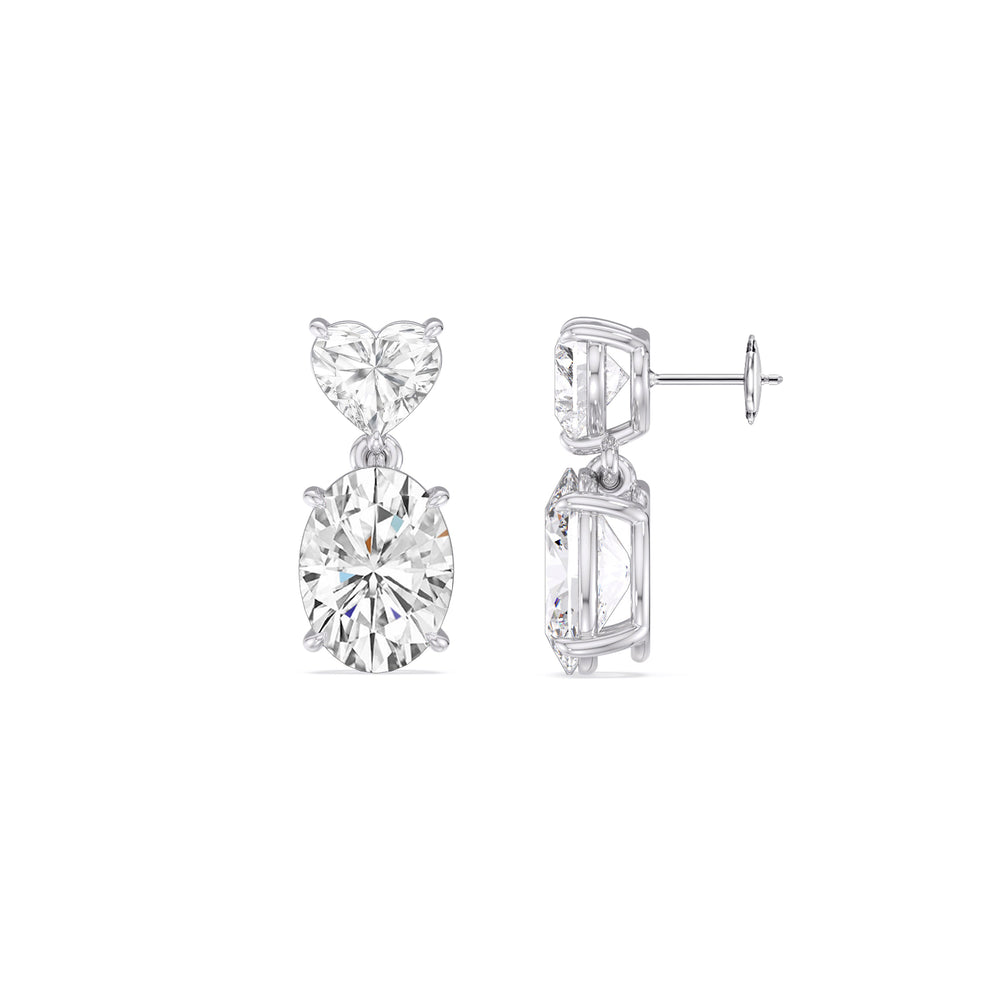 Elegance Heart and Oval Drop Studs with 18KT White Gold / Lab / 4 Cut Diamond in 14KT White Gold / Lab / 4 view 3
