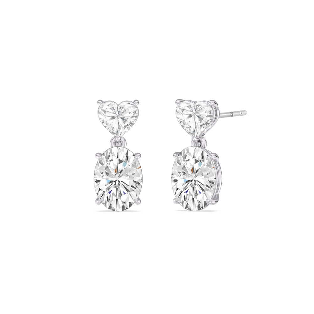 Elegance Heart and Oval Drop Studs with 18KT White Gold / Lab / 4 Cut Diamond in 14KT White Gold / Lab / 4 view 1
