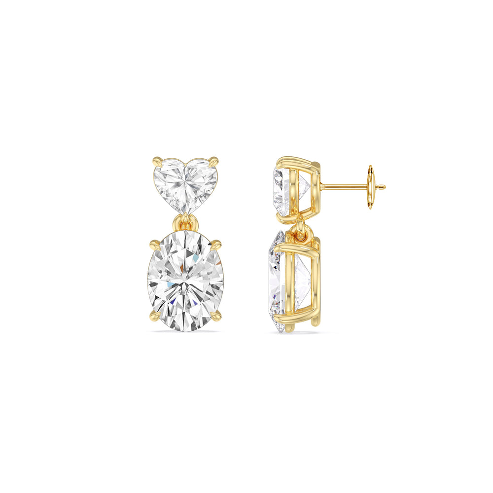 Elegance Heart and Oval Drop Studs with 18KT Yellow Gold / Lab / 4 Cut Diamond in 14KT Yellow Gold / Lab / 4 view 3
