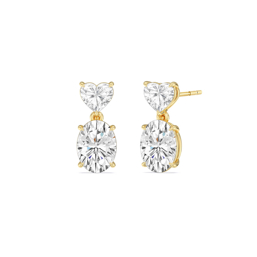 Elegance Heart and Oval Drop Studs with 18KT Yellow Gold / Lab / 4 Cut Diamond in 14KT Yellow Gold / Lab / 4 view 1
