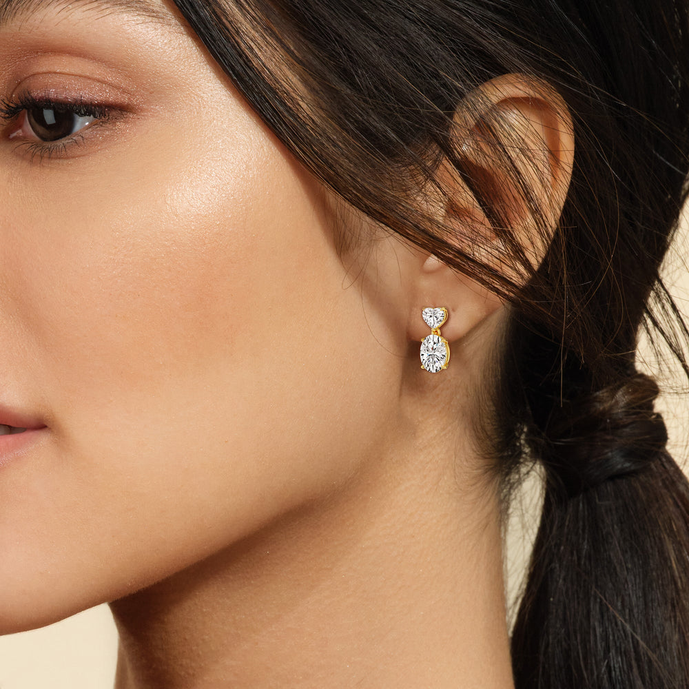 Elegance Heart and Oval Drop Studs with 18KT Rose Gold / Lab / 4 Cut Diamond in 14KT Rose Gold / Lab / 4 view 4
