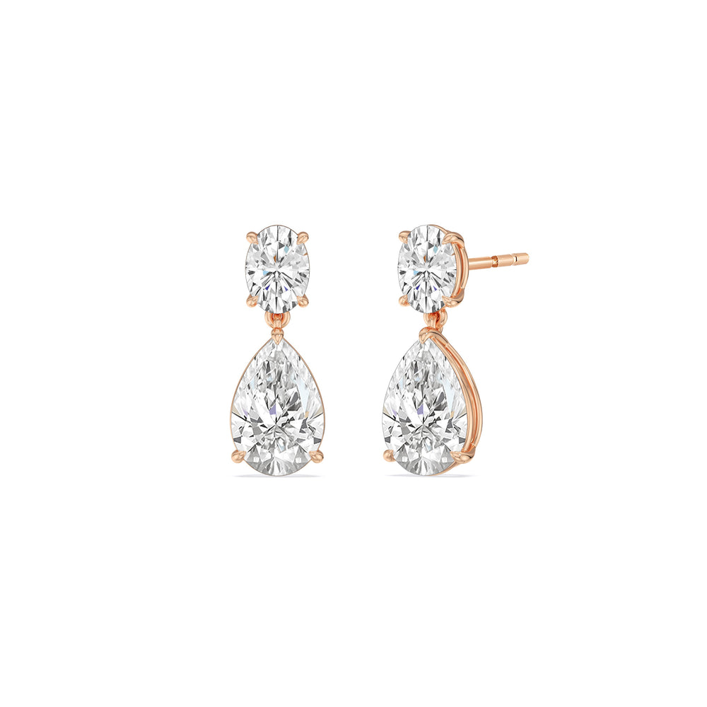 Elegance Oval and Pear Drop Studs with 18KT Rose Gold / Lab / 4 Cut Diamond in 14KT Rose Gold / Lab / 4 view 1
