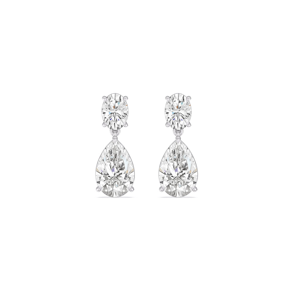 Elegance Oval and Pear Drop Studs with 18KT White Gold / Lab / 4 Cut Diamond in 14KT White Gold / Lab / 4 view 2
