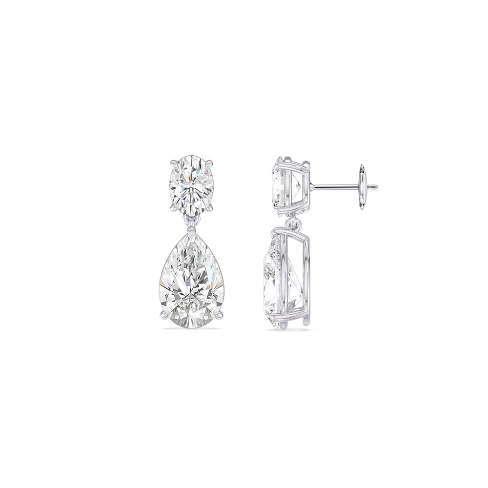 Elegance Oval and Pear Drop Studs with 18KT White Gold / Lab / 4 Cut Diamond in 14KT White Gold / Lab / 4 view 3
