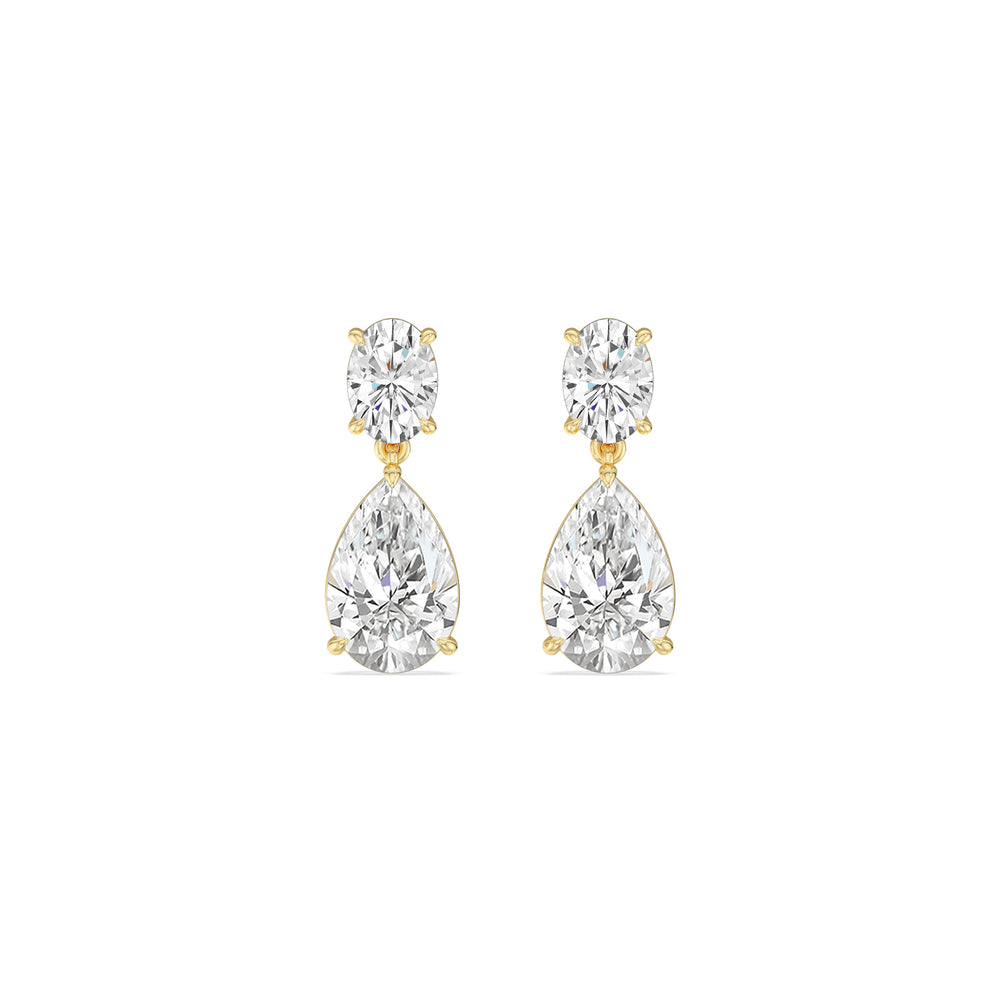 Elegance Oval and Pear Drop Studs with 18KT Yellow Gold / Lab / 4 Cut Diamond in 14KT Yellow Gold / Lab / 4 view 2

