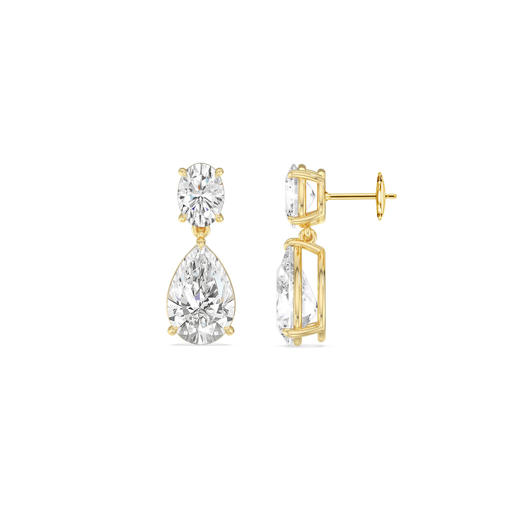 Elegance Oval and Pear Drop Studs with 18KT Yellow Gold / Lab / 4 Cut Diamond in 14KT Yellow Gold / Lab / 4 view 3
