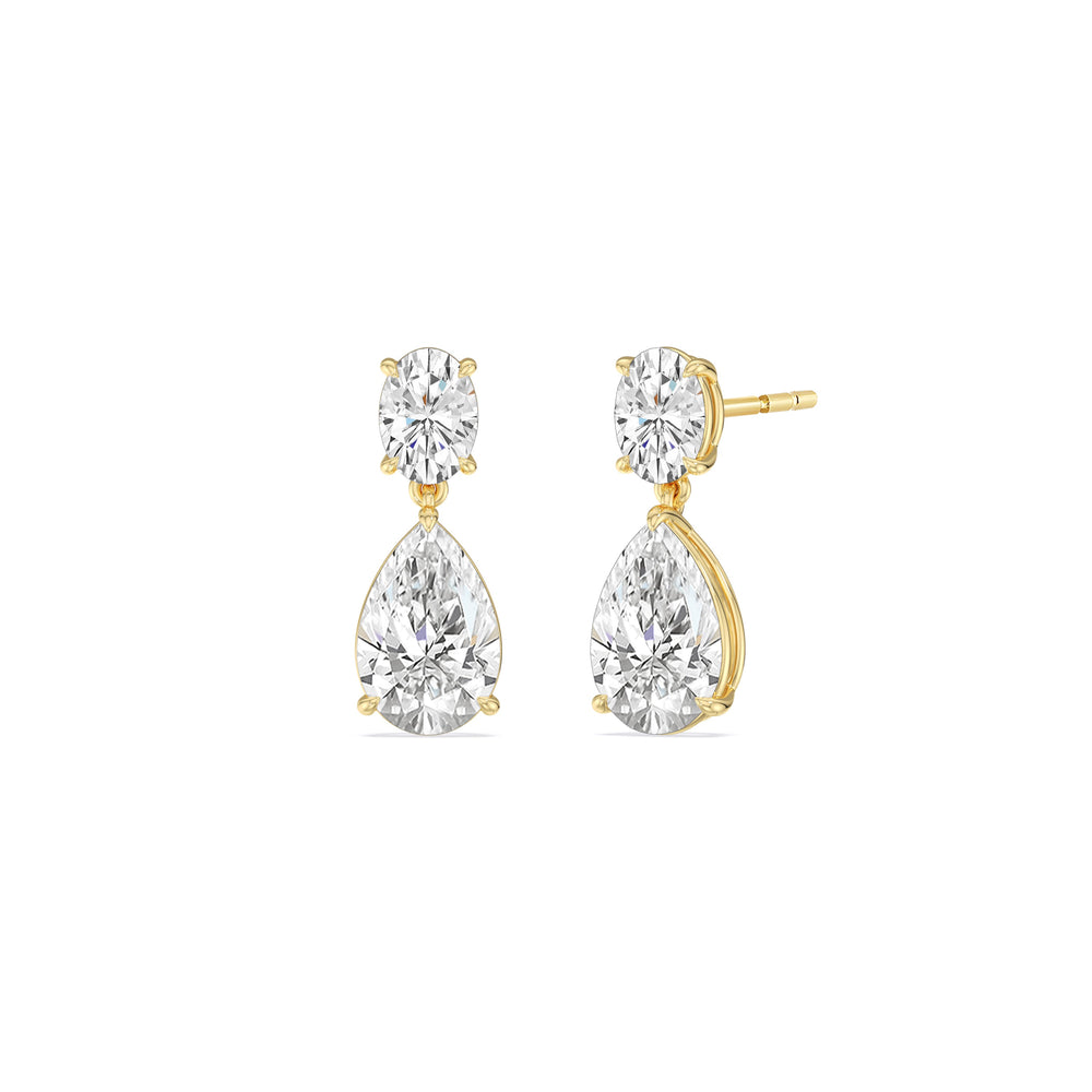 Elegance Oval and Pear Drop Studs with 18KT Yellow Gold / Lab / 4 Cut Diamond in 14KT Yellow Gold / Lab / 4 view 1
