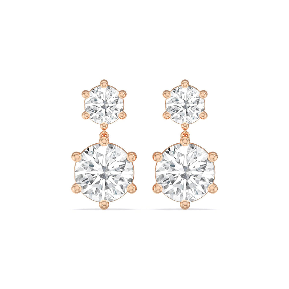 Diamond Duo Stud Earrings with 18KT Rose Gold / Lab / 4 Cut Diamond in 14KT Rose Gold / Lab / 4 view 4
