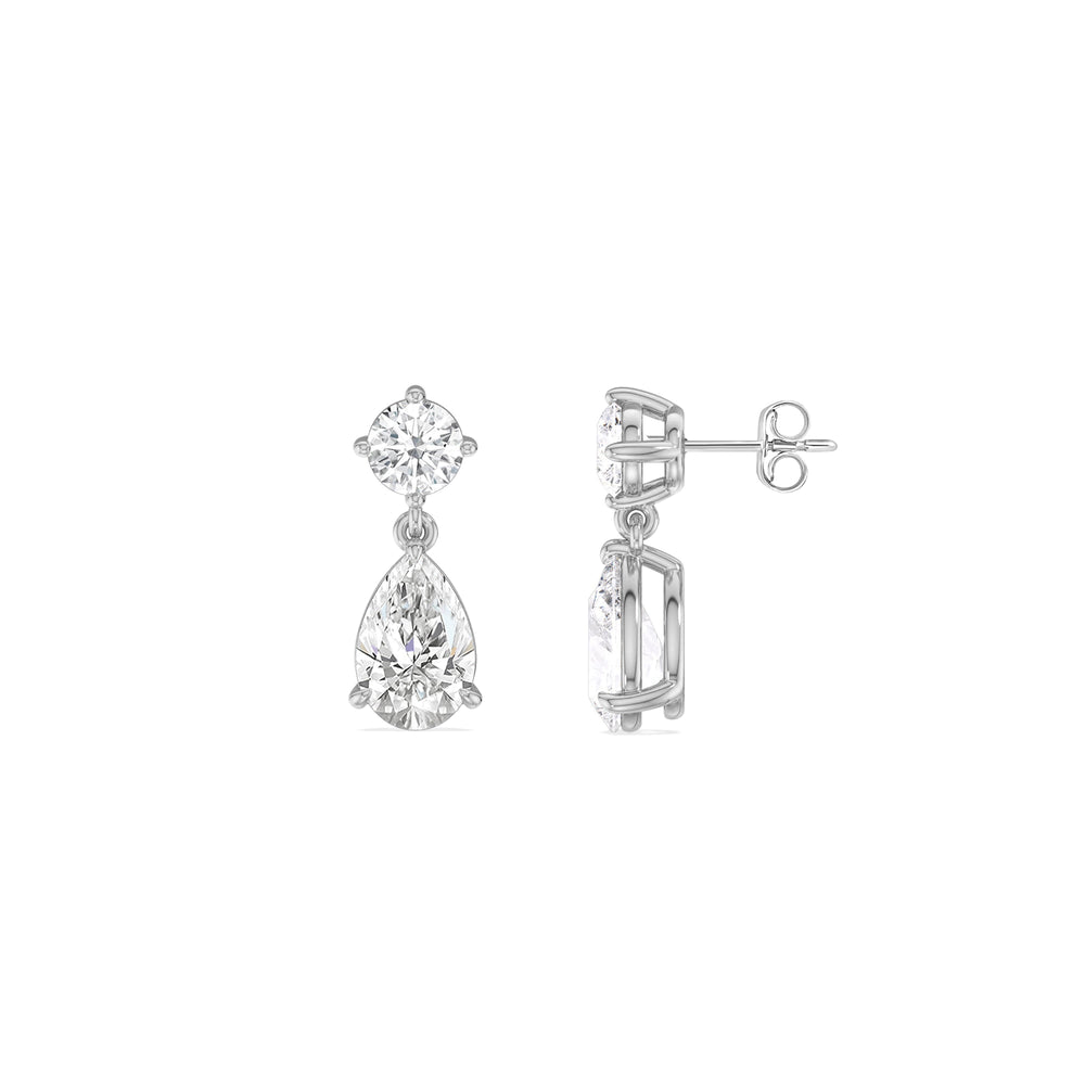 Elegance Pear Drop Earrings with 18KT White Gold / Lab / 2 Cut Diamond in 14KT White Gold / Lab / 2 view 3
