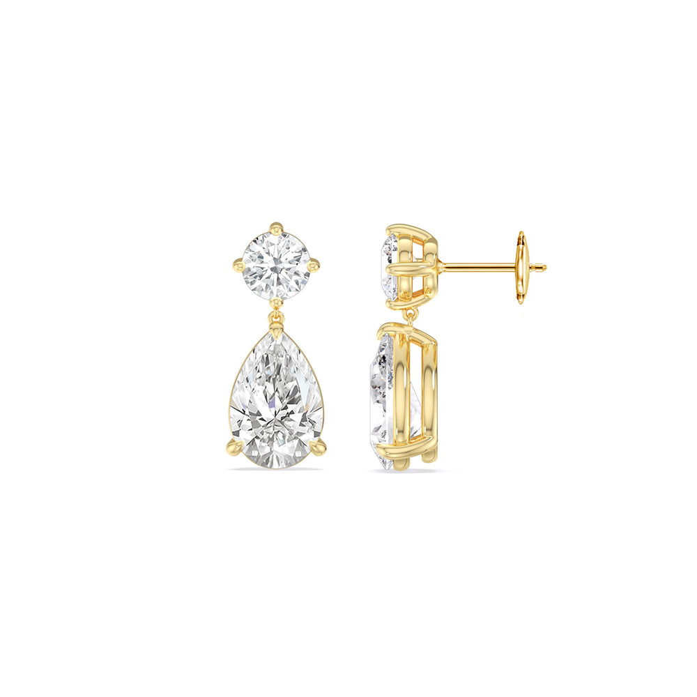 Elegance Pear Drop Earrings with 18KT Yellow Gold / Lab / 4 Cut Diamond in 14KT Yellow Gold / Lab / 4 view 3
