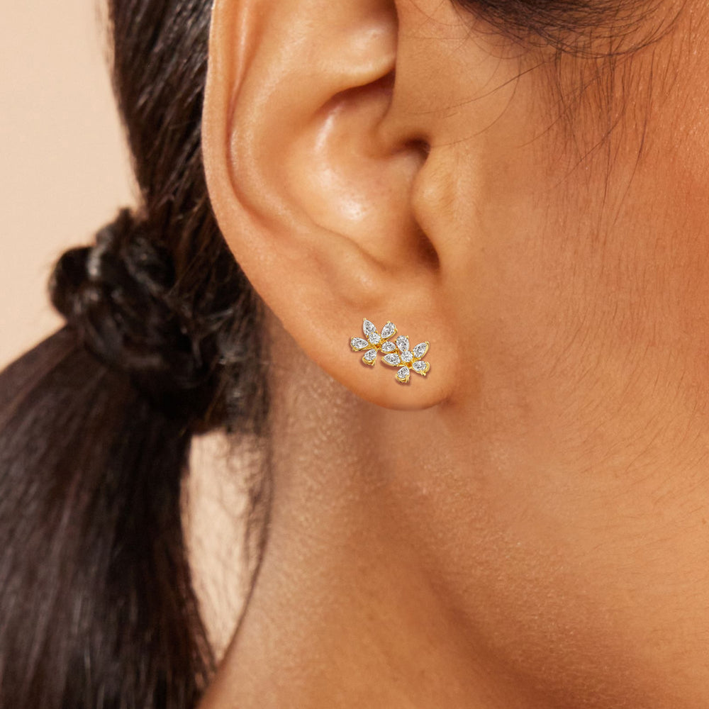 Daisy Duet Earrings with 14KT Yellow Gold / Lab / 1/10 Cut Diamond in 14KT Yellow Gold / Lab / 1/10 view 4
